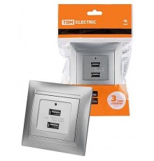 Розетка 2USB порт 2,1А 5В металлик "Лама"   SQ1815-0241  TDM