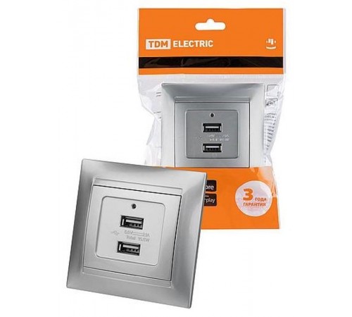 Розетка 2USB порт 2,1А 5В металлик "Лама"   SQ1815-0241  TDM