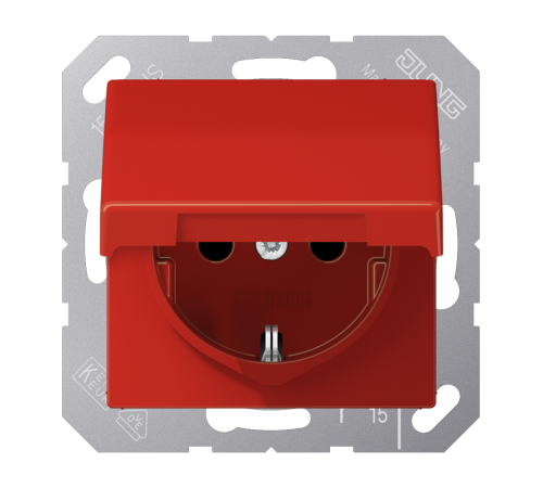 Штепсельная розетка SCHUKO 16A 250V~ с крышкой; красная  AS1520BFKLRT  Jung