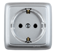 Розетка открытой установки, одноместная, с заземляющим контактом, цвет серебро  РА16-171-06  HEGEL