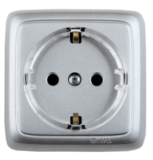 Розетка открытой установки, одноместная, с заземляющим контактом, цвет серебро  РА16-171-06  HEGEL