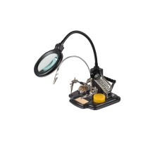 Держатель "третья рука" ПРОФИ с лупой х3, подставка под паяльник, LED подсветка, стенд для припоя (ZD-10Y)   12-0258  REXANT