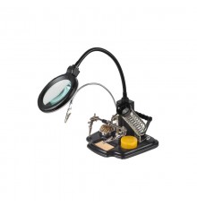 Держатель "третья рука" ПРОФИ с лупой х3, подставка под паяльник, LED подсветка, стенд для припоя (ZD-10Y)   12-0258  REXANT