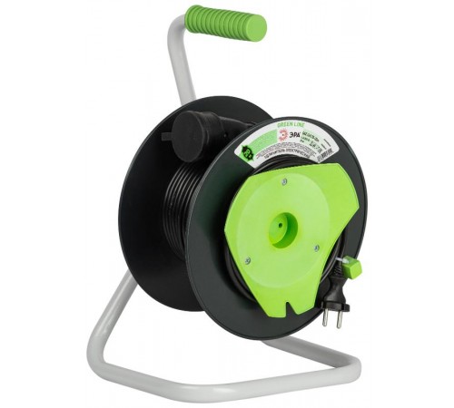 Удлинитель силовой ЭРА GREEN LINE GAZ-2x0.75-20m Greenline на катушке пластик 1 розетка без заземления 20м ПВС 2x0.75мм2   Б0065142  ЭРА