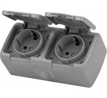 5-203-03 Розетка 2х2P+E Schuko, 16А-250В, IP54, ОУ, Atlantic, серый  Б0051060  Intro