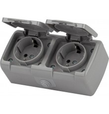 5-203-03 Розетка 2х2P+E Schuko, 16А-250В, IP54, ОУ, Atlantic, серый  Б0051060  Intro