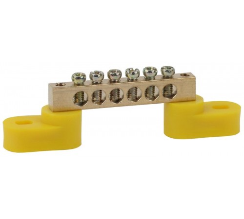 Шина PE "земля" на двух угловых изоляторах ШНИ-6х9-6-У2-Желтый (10/250/12000) NO-222-108-1  Б0044157  ЭРА