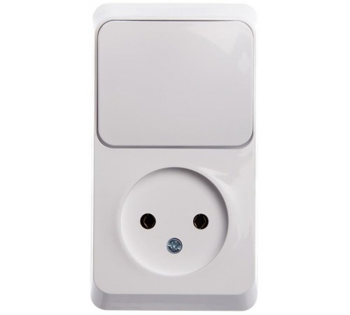 Этюд Белый О/У Блок: Розетка без заземления + Выключатель 1-клавишный  BPA16-204B  SE