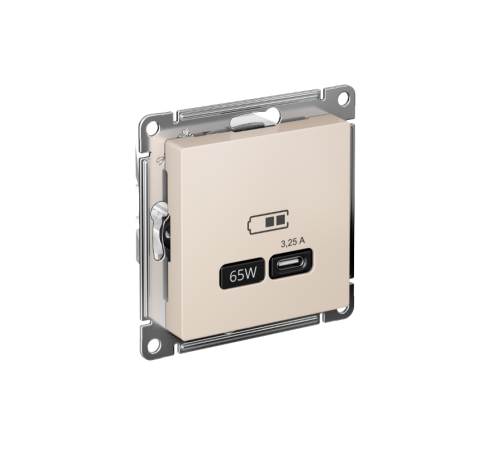 AtlasDesign Бежевый USB Розетка тип-C 65W высокоскоростной заряд QC PD  ATN000227  SE