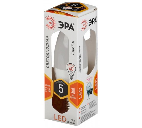 Лампа светодиодная LED 5Вт E14 220В 2700К smd B35 свеча  Б0018871  ЭРА