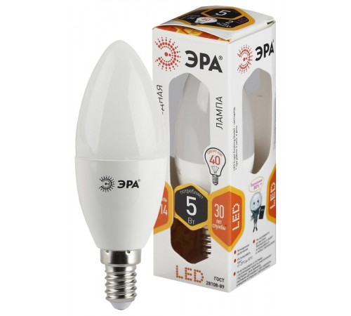 Лампа светодиодная LED 5Вт E14 220В 2700К smd B35 свеча  Б0018871  ЭРА