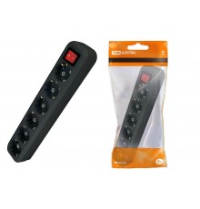 Колодка розеточная 6 гнезд 2П+З с выключателем16А 250В черная  SQ1806-0140  TDM