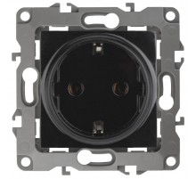 Розетка 12-2102-06 с заземлением со шторками, 16АХ-250В,  чёрный  Б0014692  ЭРА