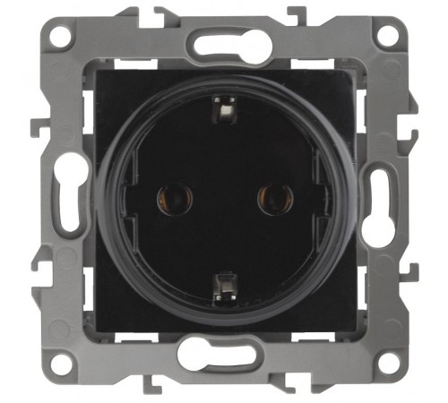 Розетка 12-2102-06 с заземлением со шторками, 16АХ-250В,  чёрный  Б0014692  ЭРА