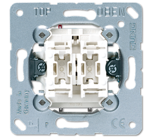 Балансирный выключатель 10 A/ 250 B, двухклавишный, пружинные зажимы; не подходит к клавишам серии EP; универсальные встраиваемые механизмы  505U  J