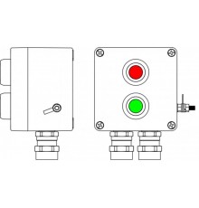 Ex пост управления из GRP; 1Ex d e IIC T6 Gb X / Ex tb IIIB T80°C Db X /IP664 Кнопка Зеленая, 1NC/1NO -1 шт.; Кнопка красная,1NC/1NO - 1 шт.; С:ввод D