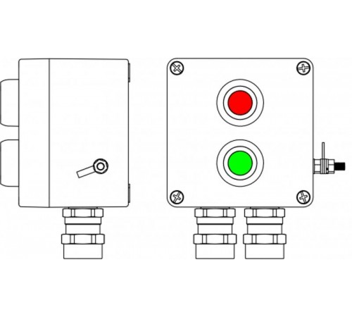 Ex пост управления из GRP; 1Ex d e IIC T6 Gb X / Ex tb IIIB T80°C Db X /IP664 Кнопка Зеленая, 1NC/1NO -1 шт.; Кнопка красная,1NC/1NO - 1 шт.; С:ввод D