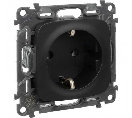 Valena ALLURE DIY Антрацит Розетка 1-ая с/з, безвинт.зажим  753931  Legrand