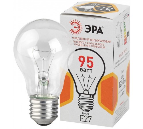 Лампа накаливания ЛОН A50 груша 95Вт 230В Е27 цв. упаковка  Б0039124  ЭРА