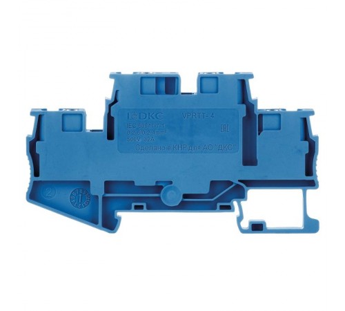 Клемма двухуровневая, зажим push-in, 4 точки подключения, с перемычкой между уровнями, 4 кв.мм, синяя  VPRTT-4-PV-BU  DKC