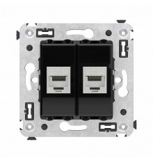 Компьютерная розетка RJ-45 без шторки в стену, кат.6А двойная экранированная, "Avanti", "Черный квадрат"  4402774  DKC