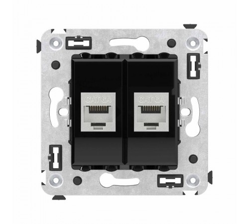 Компьютерная розетка RJ-45 без шторки в стену, кат.6А двойная экранированная, "Avanti", "Черный квадрат"  4402774  DKC