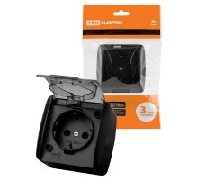 Розетка 2П+3 открытой установки IP54 16А с прозрачной крышкой графит "Селигер"  SQ1818-0307  TDM