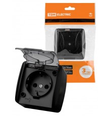 Розетка 2П+3 открытой установки IP54 16А с прозрачной крышкой графит "Селигер"  SQ1818-0307  TDM