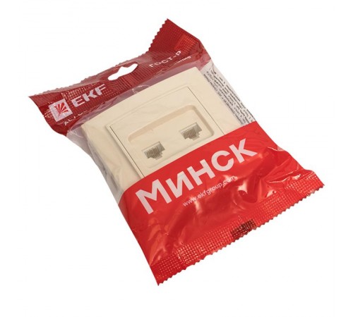 Минск Розетка RJ-45 2-местная СП бежевая EKFERK02-035-20EKF