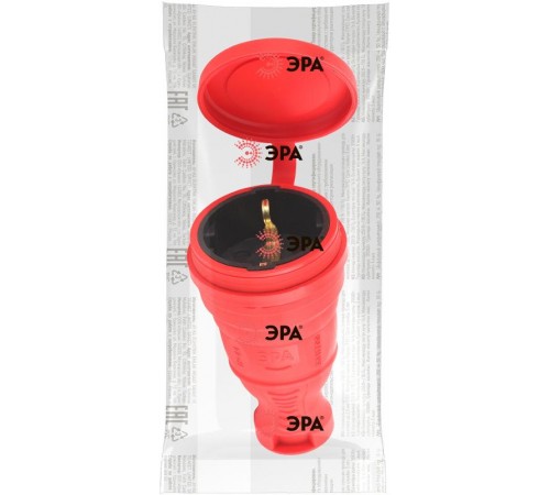 R8-RED-IP44 ЭРА Разъём каучуковый c/з прямой 16A IP44 красный  Б0044548  ЭРА