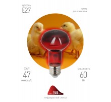 Инфракрасная лампа ИКЗК 230-60 R63 Е27 для обогрева животных 60 Вт Е27  Б0057281  ЭРА