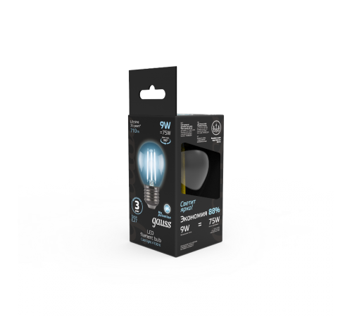 Лампа светодиодная Black LED Filament Шар E27 9W 710lm 4100K  105802209  Gauss