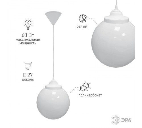 Светильник садово-парковый НСБ 02-60-251 , шар опал подвес шнур D=250 mm  Б0048086  ЭРА