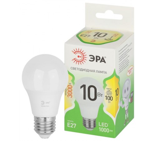 Лампа светодиодная  GREEN LINE LED A60-10W-830-E27 GL E27 10 Вт груша теплый свет  Б0067118  ЭРА