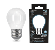 Лампа светодиодная Filament Шар 9W 610lm 4100К Е27 milky LED 1/10/50  105202209  Gauss