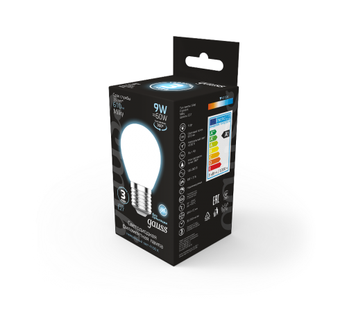 Лампа светодиодная Filament Шар 9W 610lm 4100К Е27 milky LED 1/10/50  105202209  Gauss