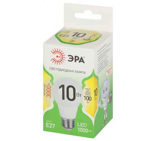 Лампа светодиодная  GREEN LINE LED A60-10W-830-E27 GL E27 10 Вт груша теплый свет  Б0067118  ЭРА