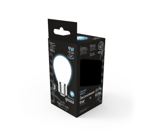 Лампа светодиодная Filament Шар 9W 610lm 4100К Е27 milky LED 1/10/50  105202209  Gauss