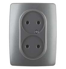 12-2107-12  Розетка 2-ая без заземления, 16A-250В, IP20, Эра12, графит  Б0031244  ЭРА