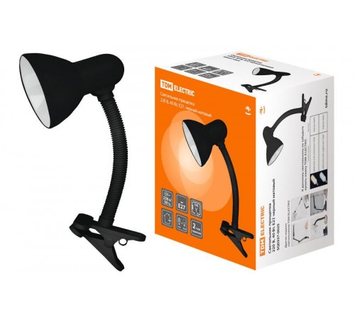 Светильник настольный прищепка 40Вт ЛН/КЛЛ/LED Е27 черный матовый  SQ0337-0025  TDM