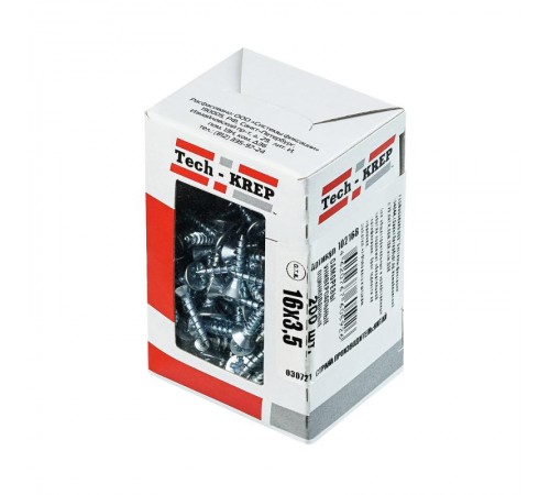 Саморезы универсальные 16х3,5 мм (200 шт) оцинкованные - коробка с окном ( 0,154 кг)  102168  Tech-KREP