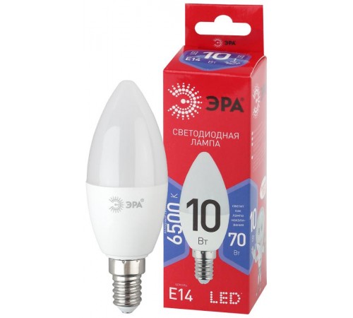 Лампа светодиодная ЭКО LED B35-10W-865-E14 R (диод, свеча, 10Вт, хол, E14)  Б0045337  ЭРА