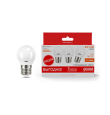 Лампа светодиодная Elementary Шар 6W 3000K E27 (3 лампы в упаковке) LED 1/40  53216T  Gauss