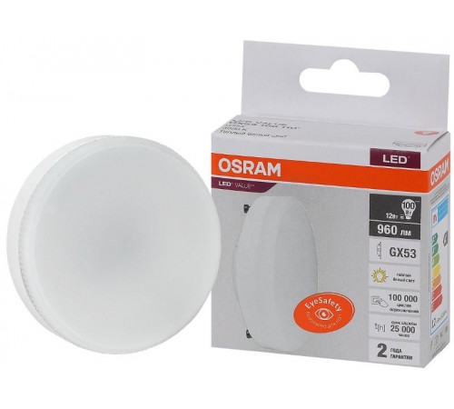 Лампа светодиодная LED Value GX53 12W/830 230V GX53 10X1  4058075582156  OSRAM