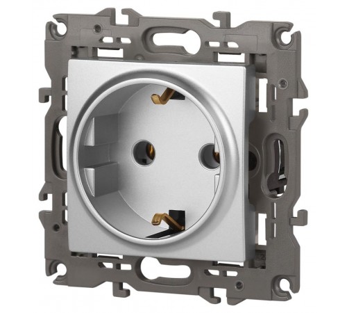 14-2101-03 Розетка с заземлением, 16A-250В, IP20, Эра Elegance, алюминий  Б0034266  ЭРА