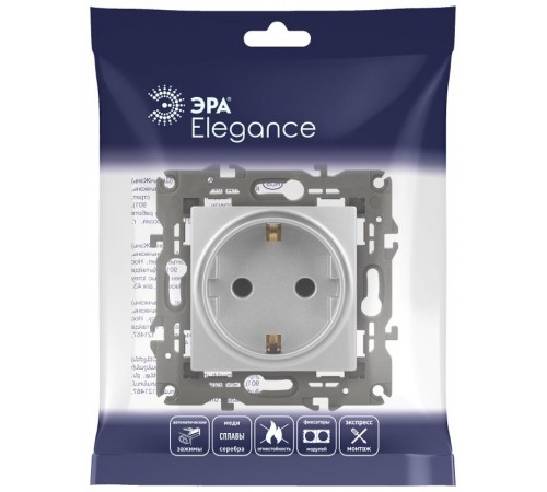 14-2101-03 Розетка с заземлением, 16A-250В, IP20, Эра Elegance, алюминий  Б0034266  ЭРА