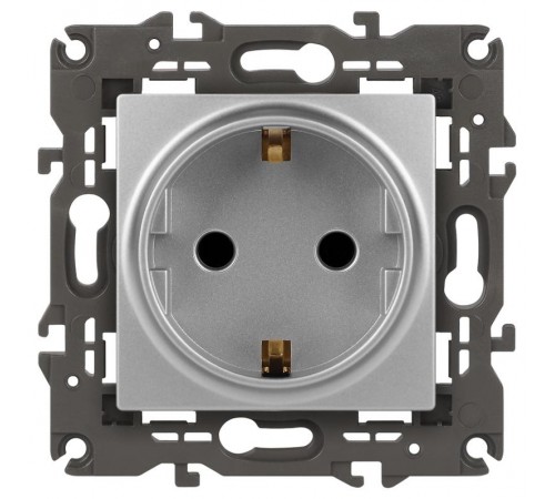 14-2101-03 Розетка с заземлением, 16A-250В, IP20, Эра Elegance, алюминий  Б0034266  ЭРА