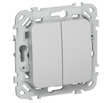 FLITE Выключатель 2-клавишный 10А ВС12-1-0-ФлА алюминий  FI-V20-0-10-1-K47  IEK