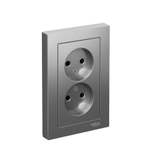 AtlasDesign Сталь Розетка без заземления двойная, 16А, (в сборе с рамкой)  ATN000920  SE