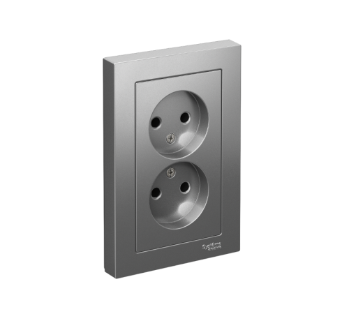AtlasDesign Сталь Розетка без заземления двойная, 16А, (в сборе с рамкой)  ATN000920  SE